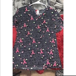Grey and pink cancer awareness scrub top